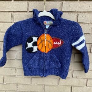 Wool Blend Made in Ecuador Sport Themed Full Zip Hooded Sweater Boys Size 4